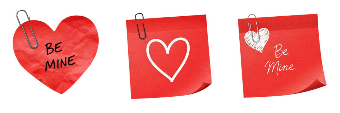 our set of sticky note red heart with be mine tag isolated on white background high quality PNG file..