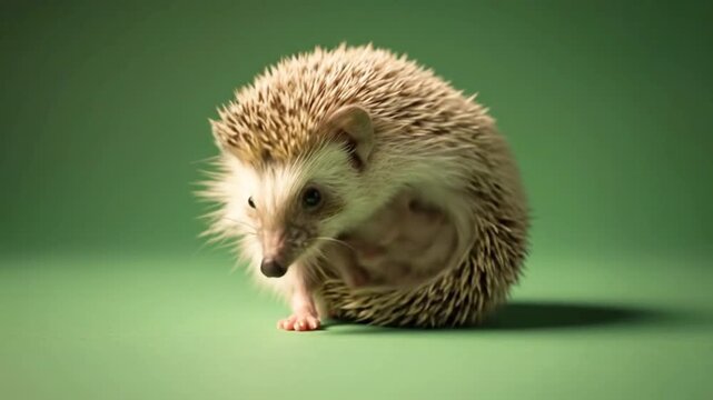T&iacute;tulo Adobe Stock:
African Pygmy Hedgehog on Green Screen Chroma Key Background, Cute Exotic Pet Studio Portrait
