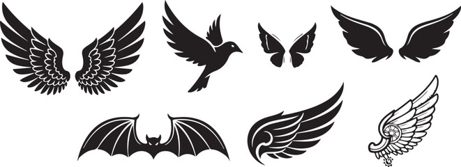Fototapeta premium Black and white bird icons flying in opposite directions vector illustration Vector