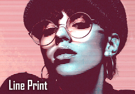 Neon line Scan Print Photo Effect