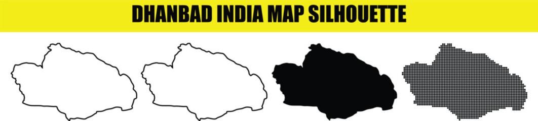 Dhanbad india map silhouette vector illustration in black white and dotted styles with city geographic border outlines © Md Asif Shahnaoaz