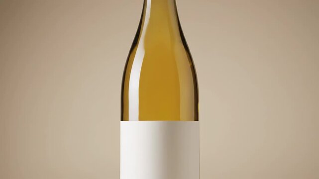 Elegant white wine bottle with a blank label for brand mockup purposes. Minimalist product presentation for a winery or beverage advertising campaign on a neutral background