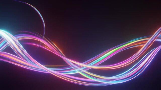 Vibrant Neon Light Waves Create Dynamic Abstract Background.
