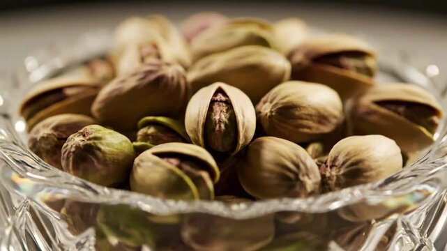 Delicious pistachios in a crystal bowl for snacking