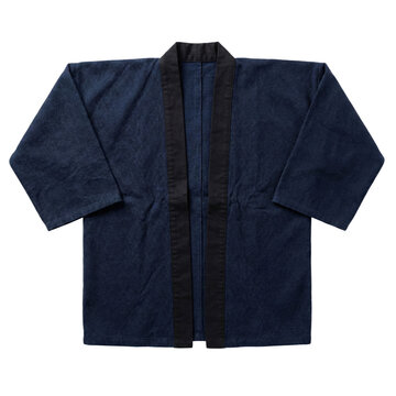 Traditional indigo blue japanese kimono jacket isolated