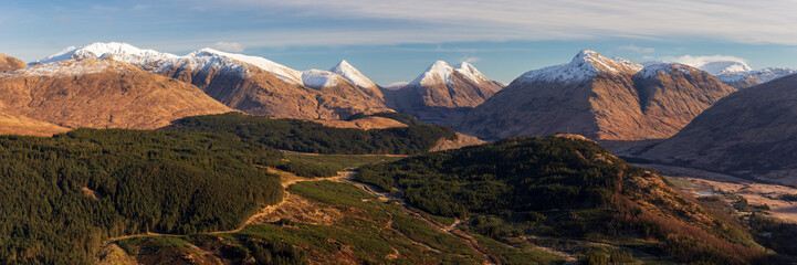 Glen Etive Panoramic View from Beinn Trilleachan, Looking towards Buachaille Etive Mor & Beag in Glencoe, Scottish Highlands © Matt