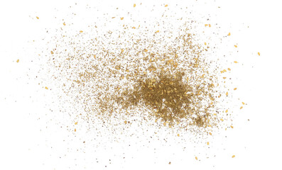 Za'atar pile flying, middle eastern spice blend, isolated on white background, ( zaatar leaves, sumac, extra virgin olive oil, sesame seeds and salt ), clipping path