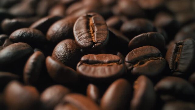 coffee beans macro motion, slow cinematic lighting