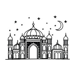 Mosque silhouette crescent moon night