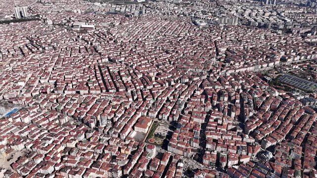 Aerial daytime view of Istanbul's 3rd bridge, drone footage of Istanbul from the sky. General view of Istanbul from high altitude.