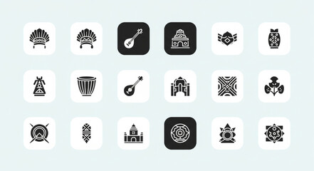 Collection of Indian cultural icons and symbols. © Nifi