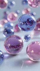 Abstract Pastel Glass Spheres on Reflective Surface, Mental Health and Balance Concept Background