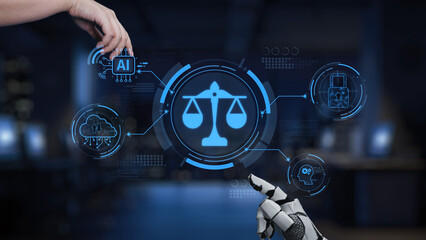 This image illustrates the intersection of artificial intelligence and legal principles,...