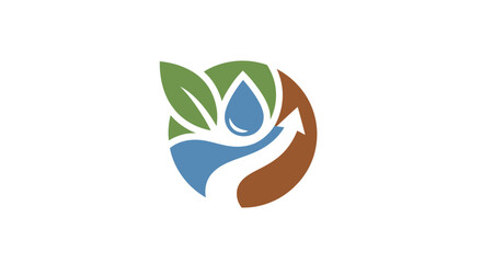 Fototapeta premium Eco-friendly logo with leaves and water droplet symbolizing sustainability and conservation.