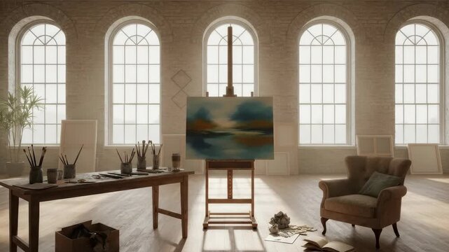 Elegant vintage style room with large arched windows displaying bright natural light wooden floors ornate furnishings and a sophisticated ambiance perfect for relaxation or social gatherings