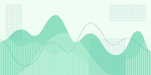 Abstract financial growth background with green wavy lines and dot patterns. Modern vector illustration for data analysis, business presentation, FinTech, and sustainable ESG strategy reports. © Liubov