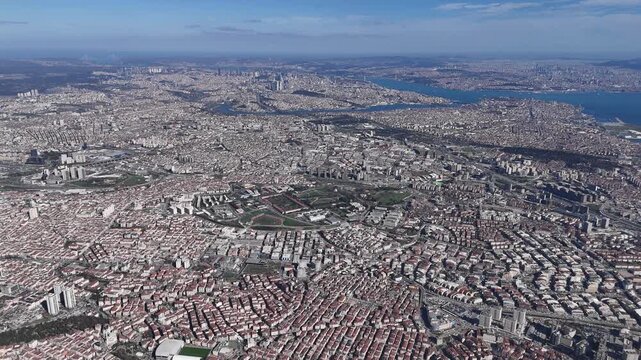 Aerial daytime view of Istanbul's 3rd bridge, drone footage of Istanbul from the sky. General view of Istanbul from high altitude.