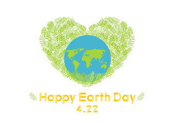 アースデーのイラスト 葉のハートと地球