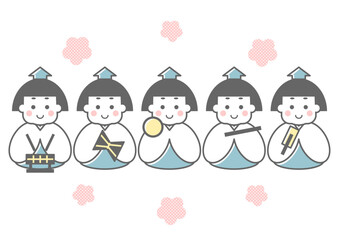 ひなまつりの五人囃子のシンプルイラスト