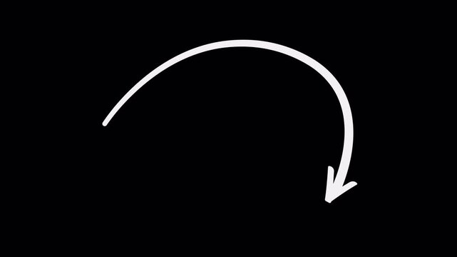 White Curved Doodle Arrow Pointing Down 4K Video Animation