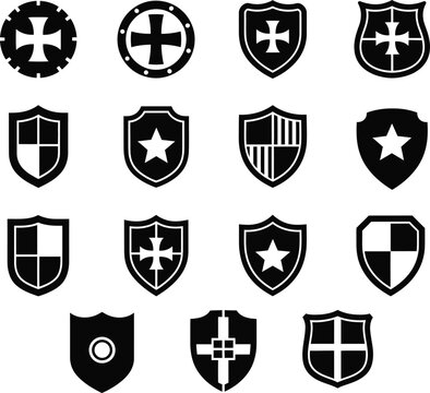 Collection of 15th century inspired heraldic shields and crests