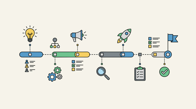 Project roadmap planning timeline milestones linear flat vector business strategy concept