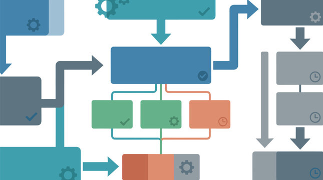 Task management system workflow connected blocks geometric flat vector business process organization concept