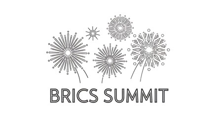 Monochrome depiction of stylized fireworks above the words "BRICS SUMMIT