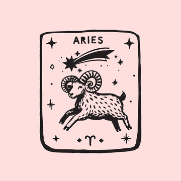 Naive folk illustration of Aries. Trendy vector illustration.