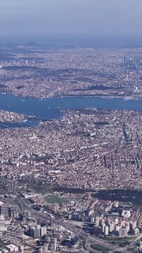Aerial daytime view of Istanbul's 3rd bridge, drone footage of Istanbul from the sky. General view of Istanbul from high altitude.