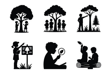 Children Exploring Nature Icons: Learning, Observing © Sadek