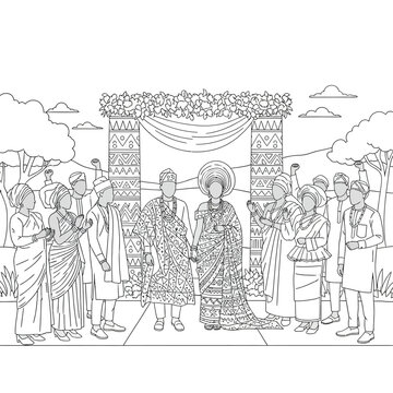 Traditional nigerian wedding ceremony with couple in beautiful cultural attire