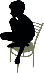 a boy sitting on chair, silhouette vector