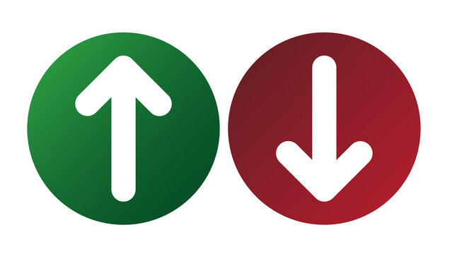 Pair of opposing circular arrows, one green pointing up and one red pointing down, showing contrast and movement.