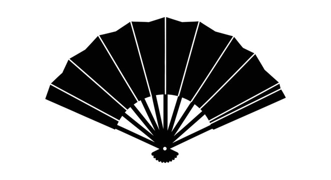 Elegant Black Folding Hand Fan, Isolated White Background