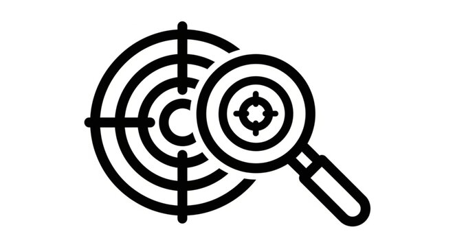 Magnifying glass over a target symbol representing focus and accuracy.