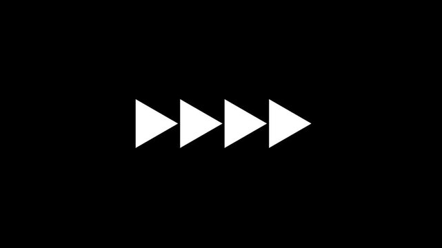 White right arrow pointer icon. abstract arrow icon loading animation on black background.