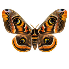 Moth insect butterfly wings brown orange yellow isolated white