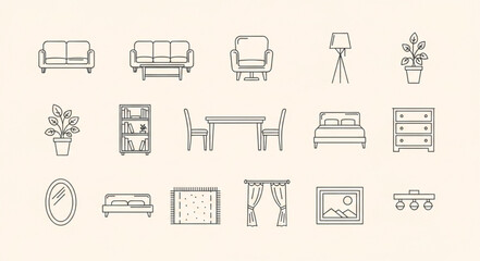 Collection of hand-drawn furniture and home decor sketches.