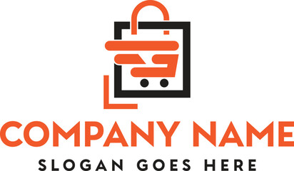 A modern logo design featuring a shopping cart integrated within a square frame with company branding © osmangoni
