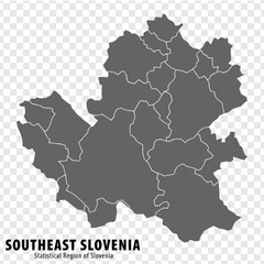 Fototapeta premium Blank map of Southeast Slovenia Statistical Region. High quality map Southeast Slovenia with municipalities on transparent background for your web site design, logo, app, UI. Slovenia. EPS10.