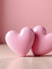 Fototapeta premium Pink heart-shaped candies on textured surface in pastel setting
