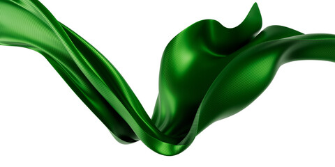 Luxury green fabric with self stripe flying in the wind isolated on a transparent background with copy space, 3D render