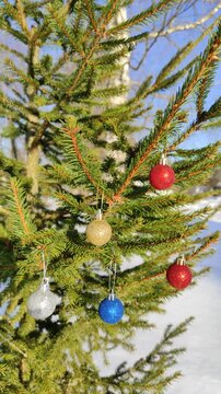 New Year's toys on a spruce branch №3