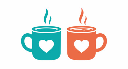 Obraz premium Two Coffee Mugs with Heart Design.