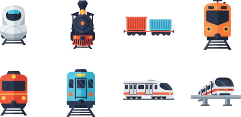 Various train types set illustration transportation concept © upeh