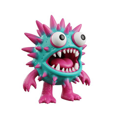 Fototapeta premium A cartoon monster with pink spikes and sharp teeth
