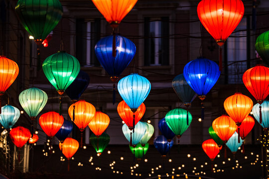 Colorful lanterns in Chinatown for Chinese New Year 2026, Milan
