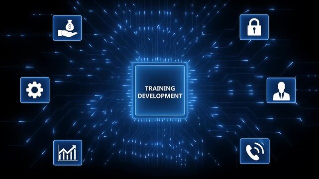 Business, Technology, Internet and network concept. Coaching mentoring education business training development E-learning concept. glowing animation.4k video animation.