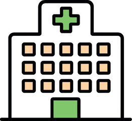 Fototapeta premium Black thin Line Hospital Building with Green medical Cross Icon Vector for Design